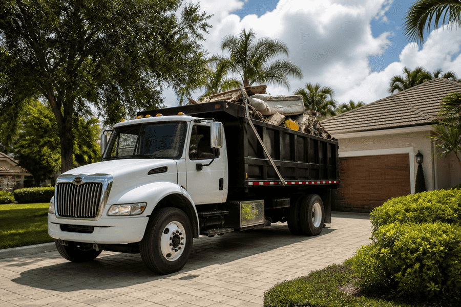 Junk removal truck loaded for a haul-away