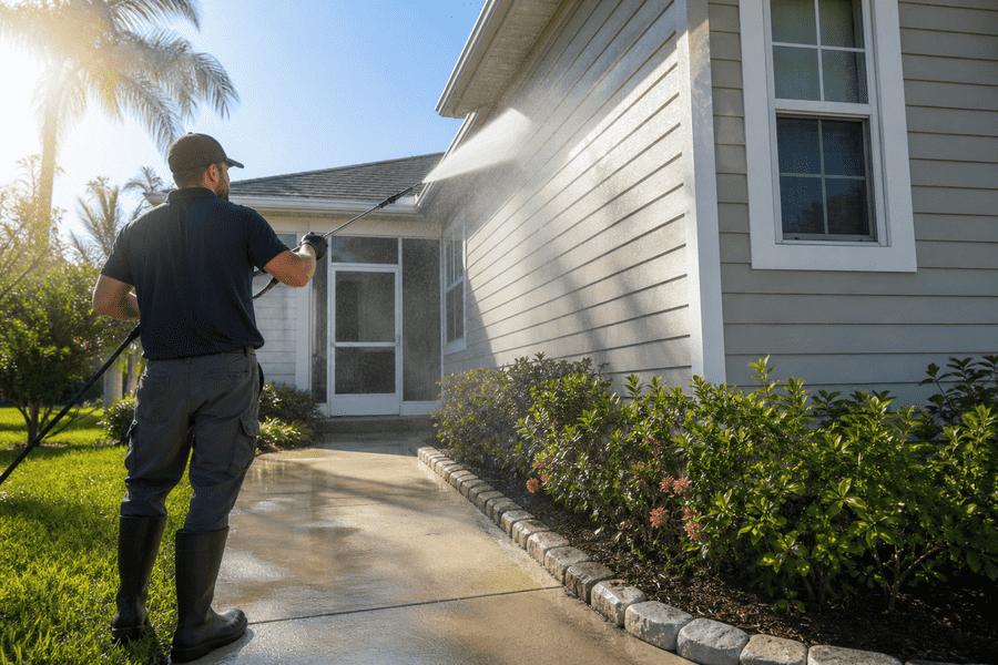 Soft wash house washing on Tampa home exterior